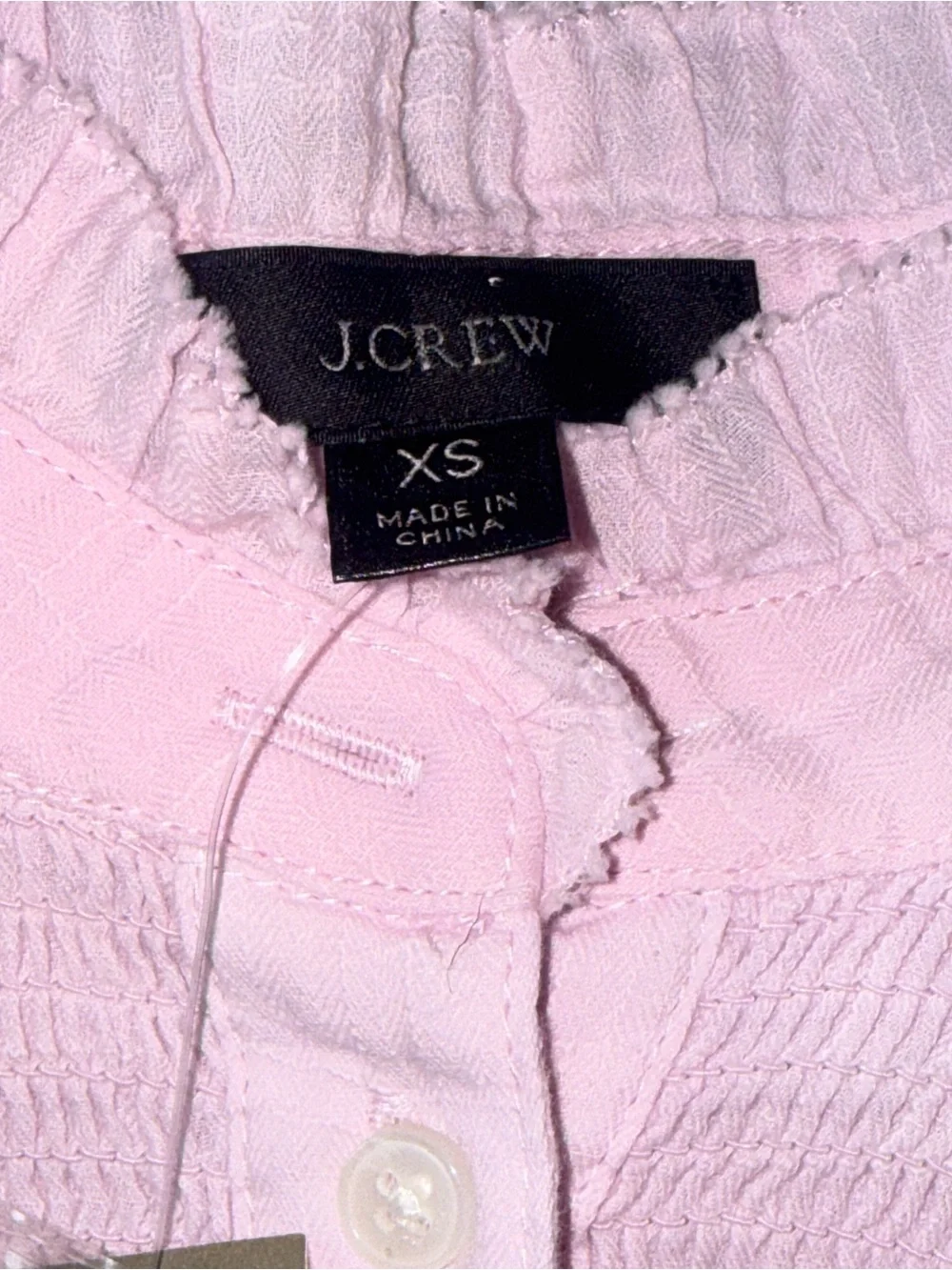 J.Crew NWT Pink Smocked Ruffle Neck Cotton Blouse XS Long Sleeve Boho Top